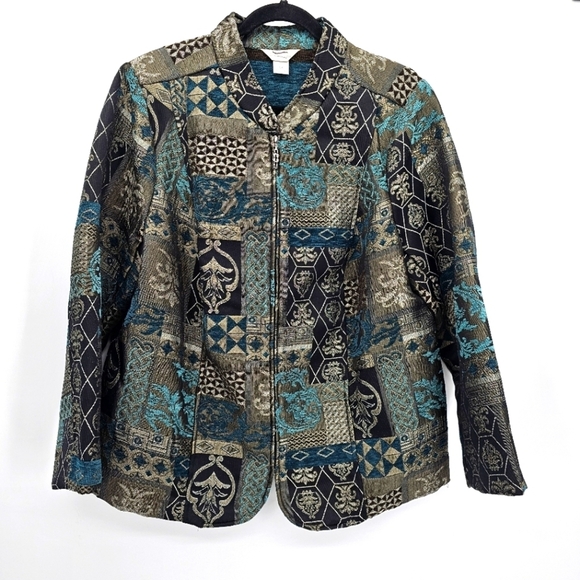 Christopher & Banks metallic brocade zip front jacket blazer women's size 1x - Picture 1 of 4